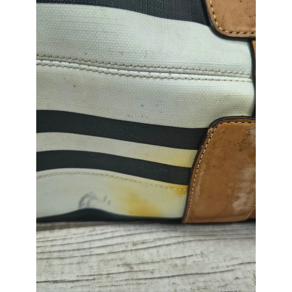COACH Bleecker Striped Preston Satchel F30173 Black White Leather Trim Vintage